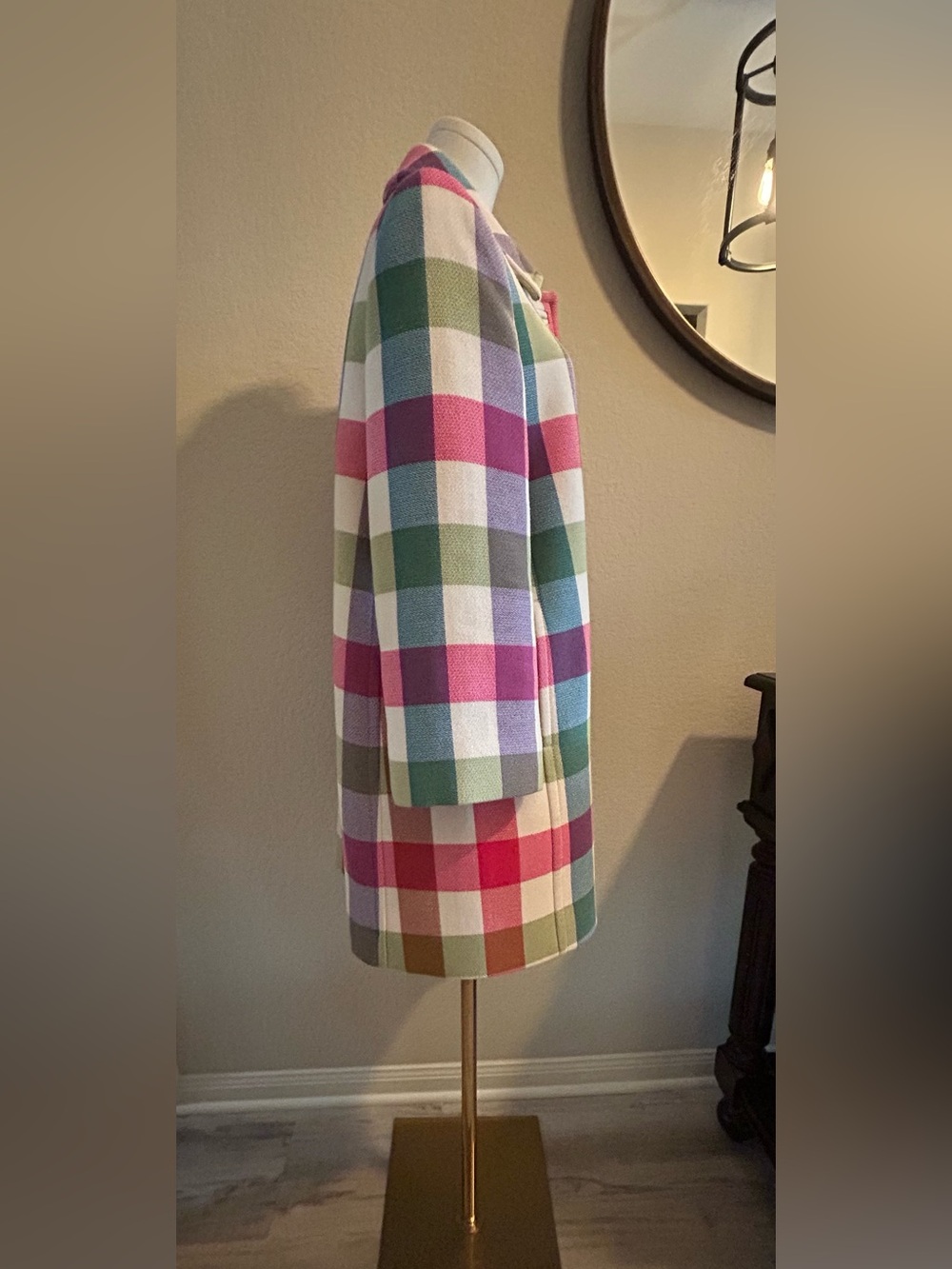 Womens Plaid Button-Front Coat in Pink & Green Kate Spade - Picture 2 of 7